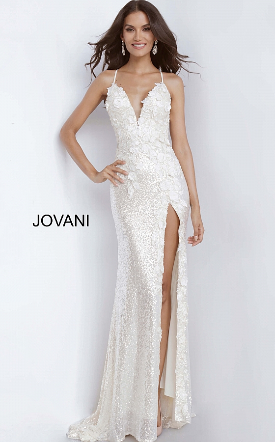 Jovani white fitted prom dress