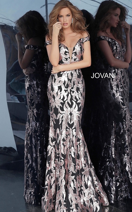 Jovani rose and black fitted prom dress 2020