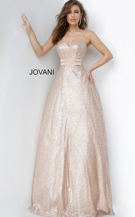 Jovani rose gold embellished prom dress