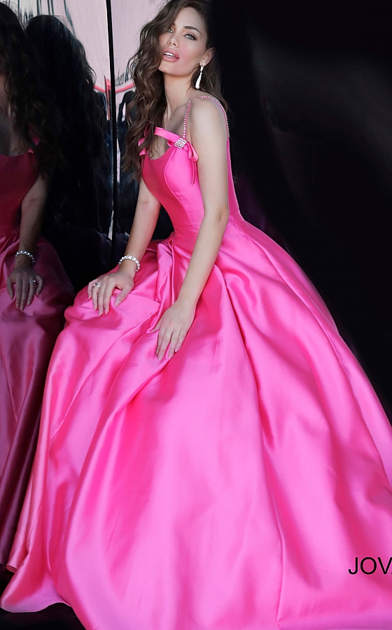 A-line hot pink prom ballgown