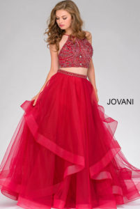 Two-piece red gown dresses