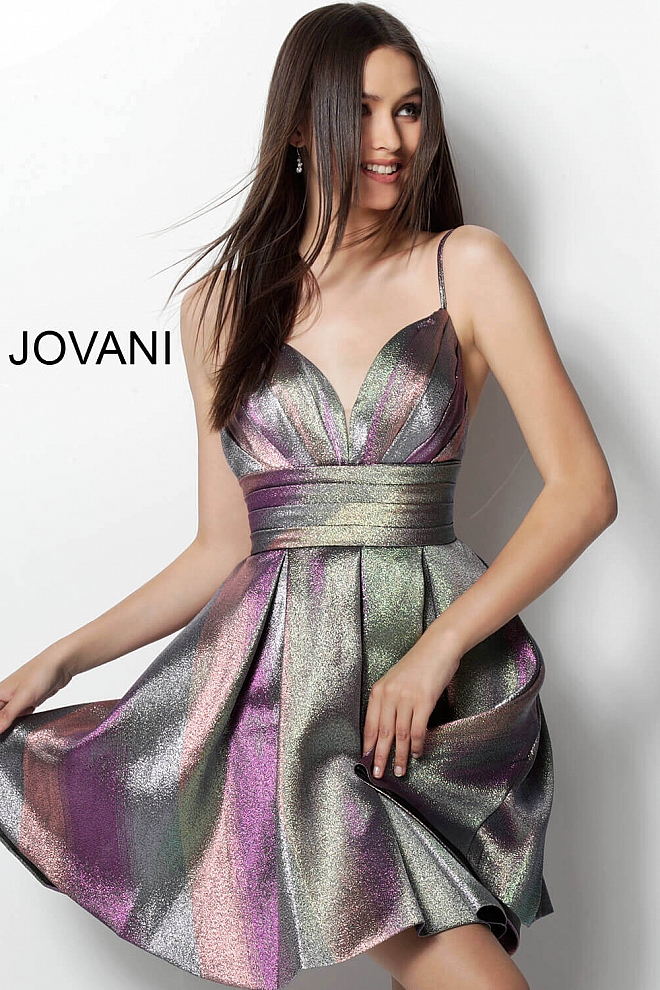 Jovani fit and flare metallic homecoming dress
