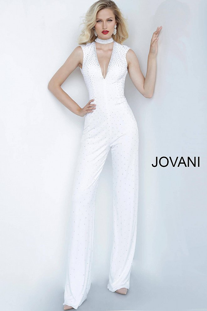 Off-white embellished evening jumpsuit