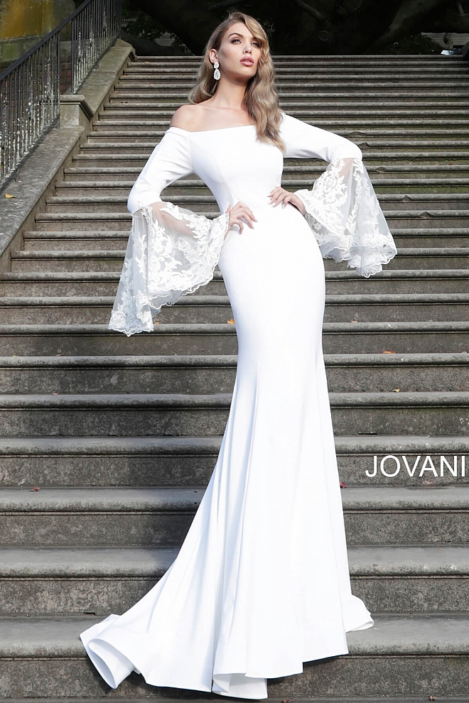 Jovani off-the-shoulder long sleeve wedding dress