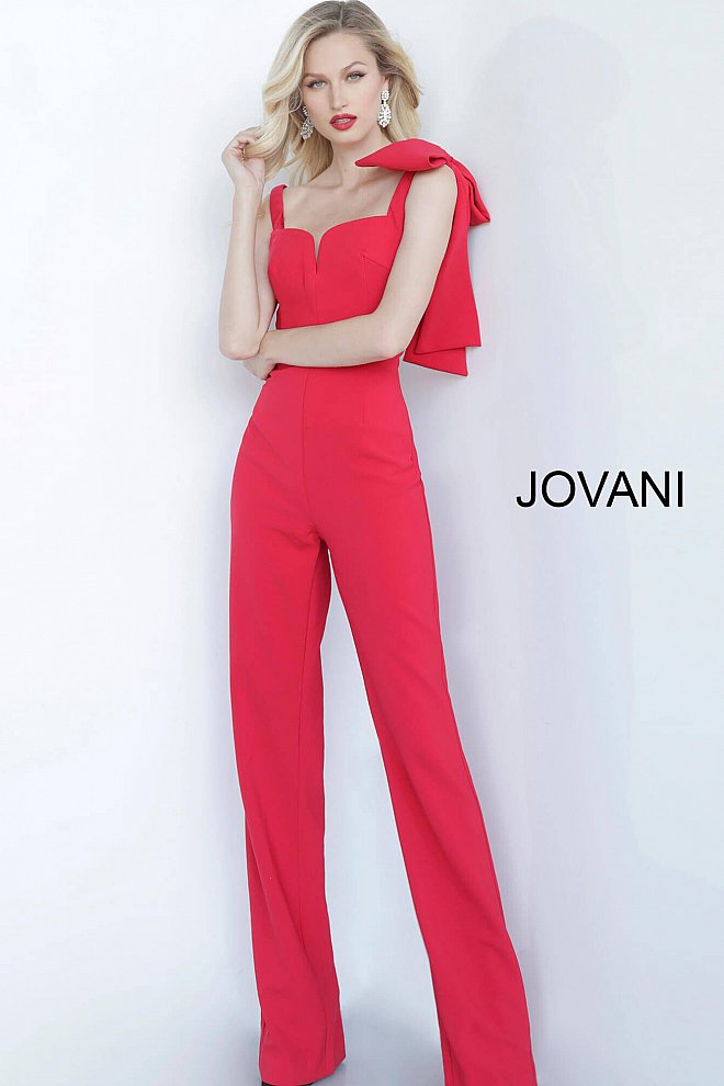 Red fitted evening jumpsuit