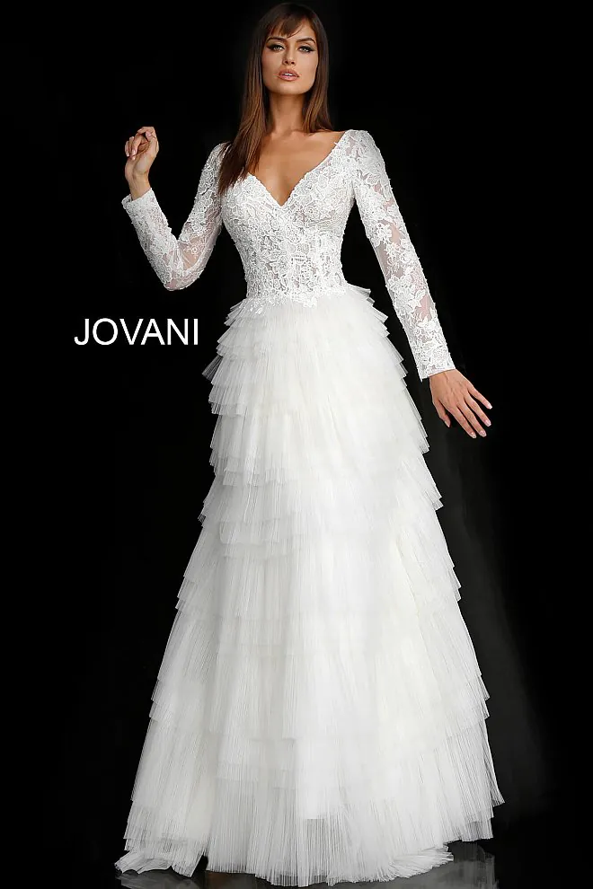 Lace bodice long sleeve wedding dress