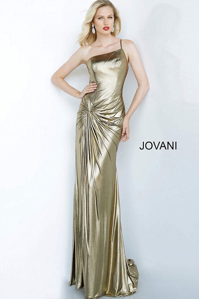 Jovani gold one-shoulder evening dress