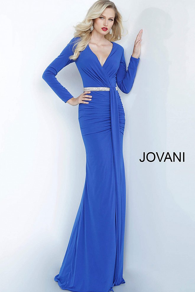 Jovani royal blue wrap evening gown