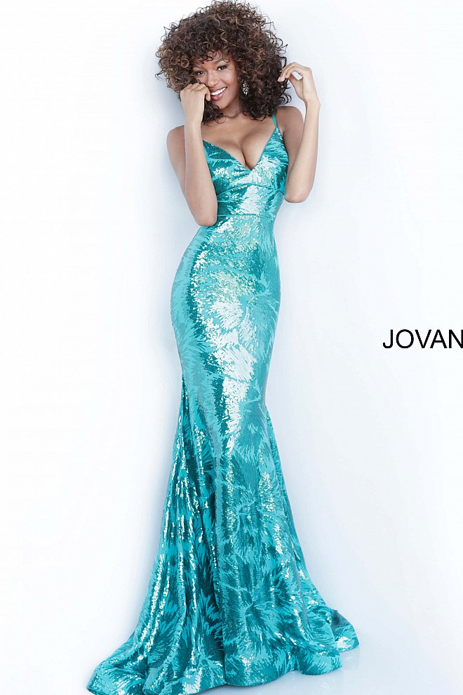 Emerald embellished fitted prom dress