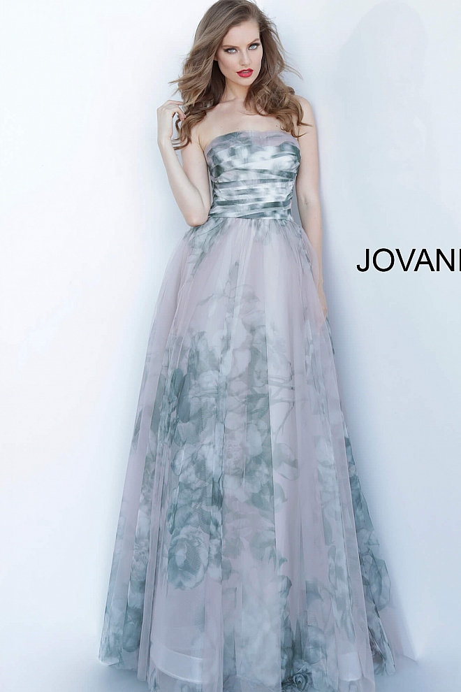 Jovani printed strapless ballgown