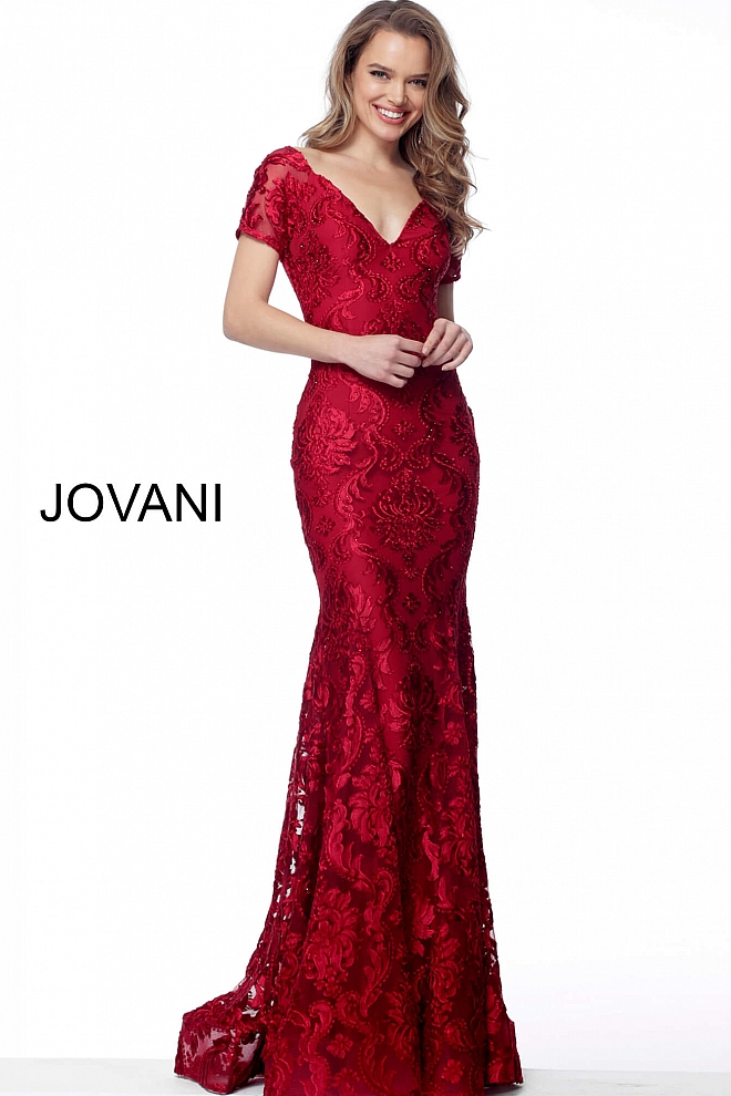 Red lace mother of the bride dress