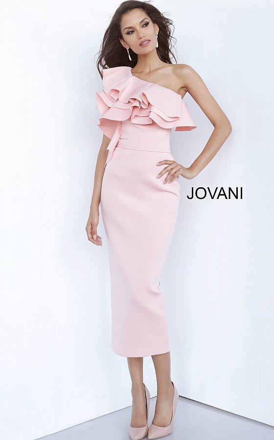 Jovani pink fitted ruffle dress