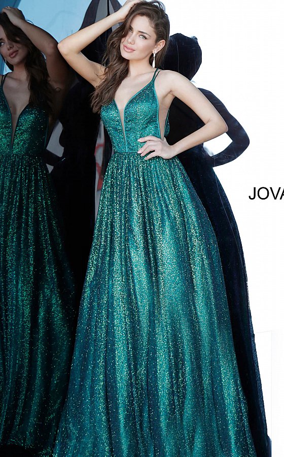 Jovani emerald A-line prom dress