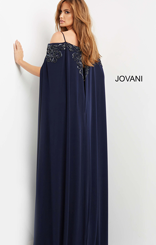 Jovani 06631 Navy Embellished Bodice Fitted Evening Dress