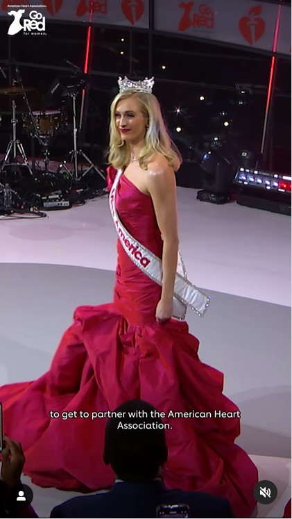 miss America in a jovani red dress partnered with the american heart association