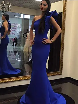 Jovani navy ruffle one-shoulder simple gown 32602