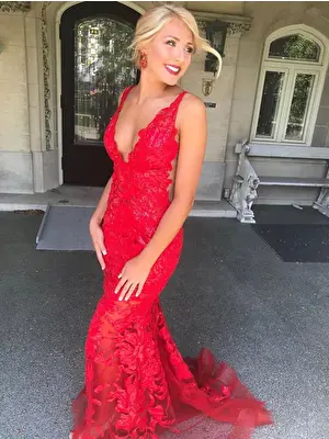 Jovani red floral sequin sheer prom dress