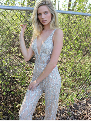Jovani sheer nude and silver jumpsuit 61573