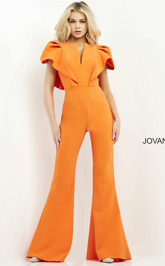 V neck orange Jovani jumpsuit 00762