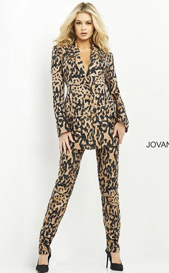Jovani 03840 Animal Print Two Piece Pant Suit