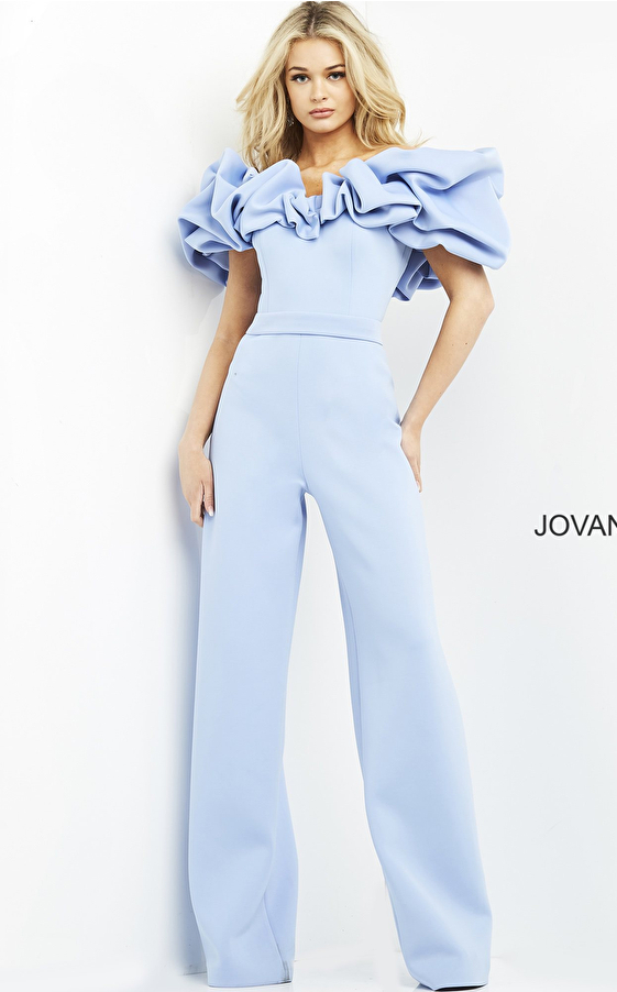 Jovani 04369 Light Blue Scuba Contemporary Jumpsuit