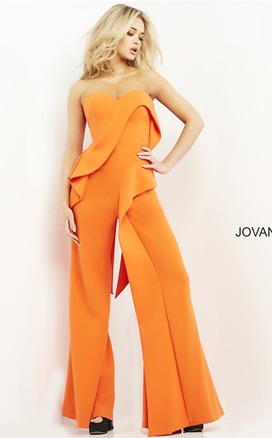 Orange wide leg pants Jovani contemporary jumpsuit 04427