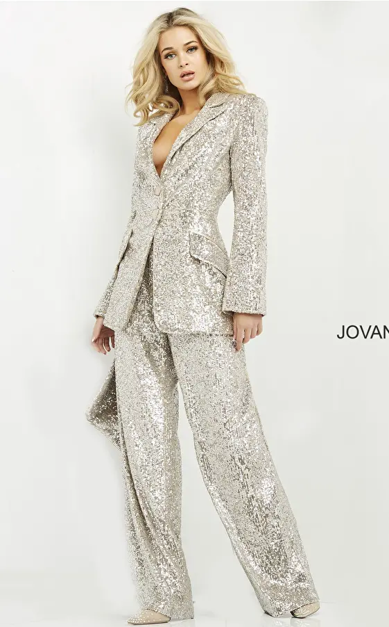 Jovani 04904 Silver Sequin Contemporary Blazer