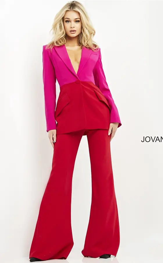 Jovani 06661 Red Fuchsia Ready to Wear Two Piece Suit
