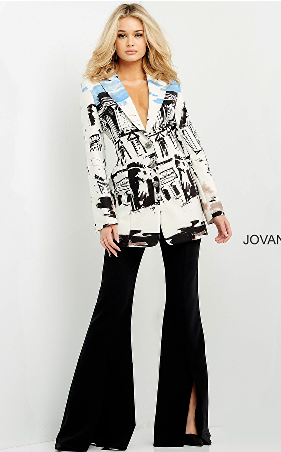 jovani Jovani 06908 and Jovani 06909 Black Print Two Piece Pant Suit