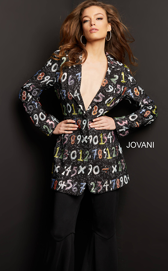 Jovani 07191 Black Multi Long Sleeve Contemporary Blazer