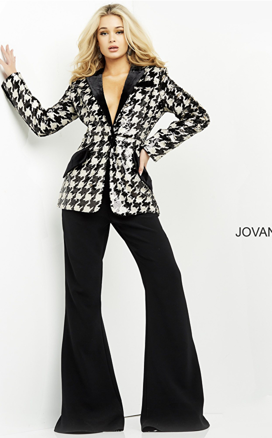 Jovani 07239 Black Two Piece Contemporary Pant Suit