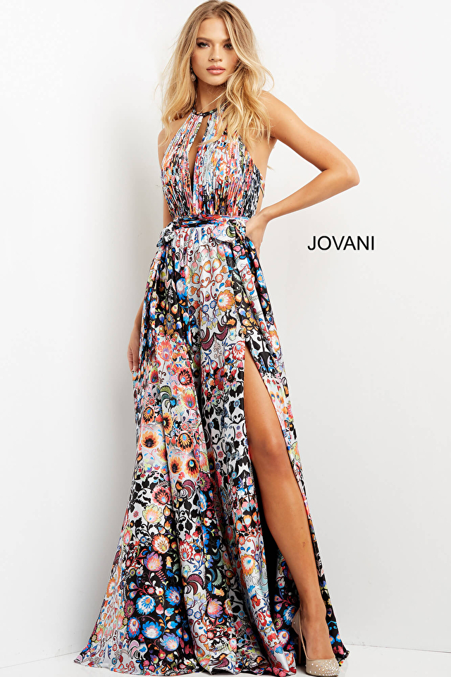 Model wearing Jovani style 08386 sequin prom dress