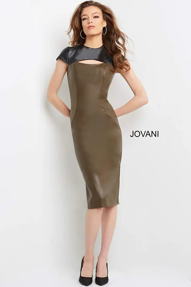 Model wearing Jovani style 09584 brown  dress