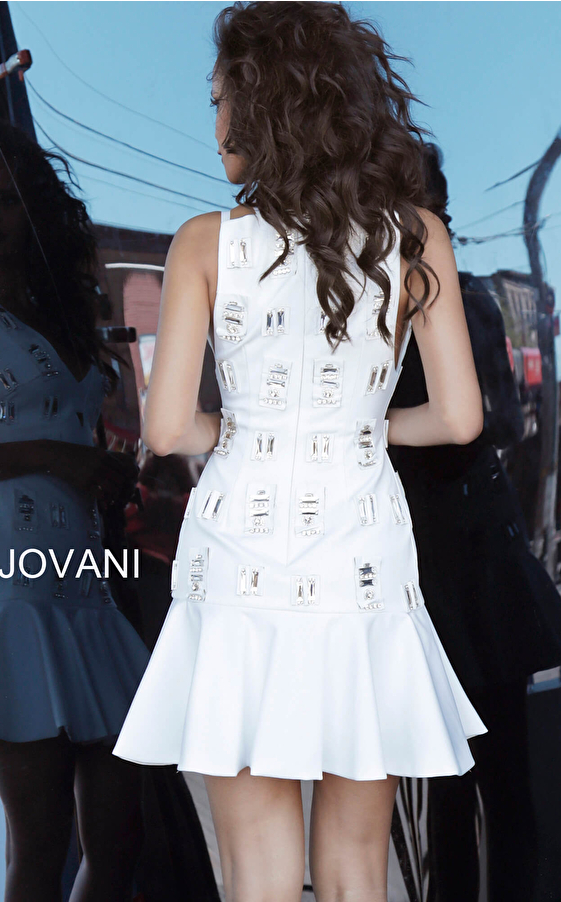 Jovani 63338 White Fit and Flare Embellished Contemporary Dress 