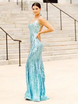Turquoise backless prom dress 07627