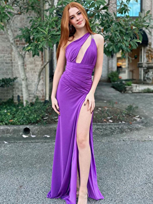 Jovani Fan in 02543 Jersey purple dress