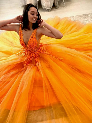 Orange Jovani prom ballgown 02840