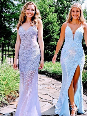 Lilac and light nude Jovani prom dresses 