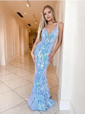Blue sequin embellished dress prom 2021