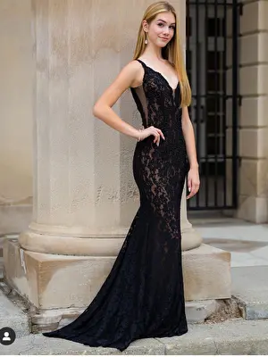 Black sleeveless lace dress Jovani 48994