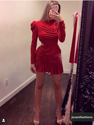 Red long sleeve cocktail dress M3076