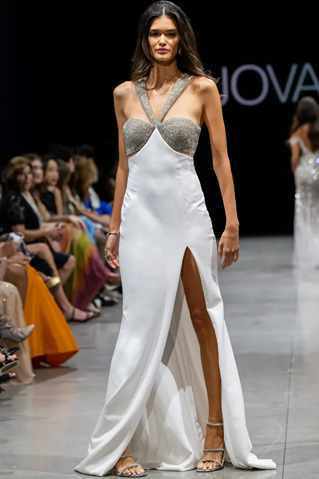Model wearing Jovani style 36857 couture dress
