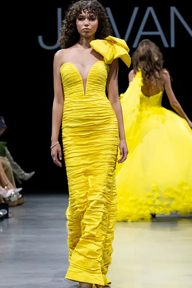 Model wearing Jovani style 38240 couture dress