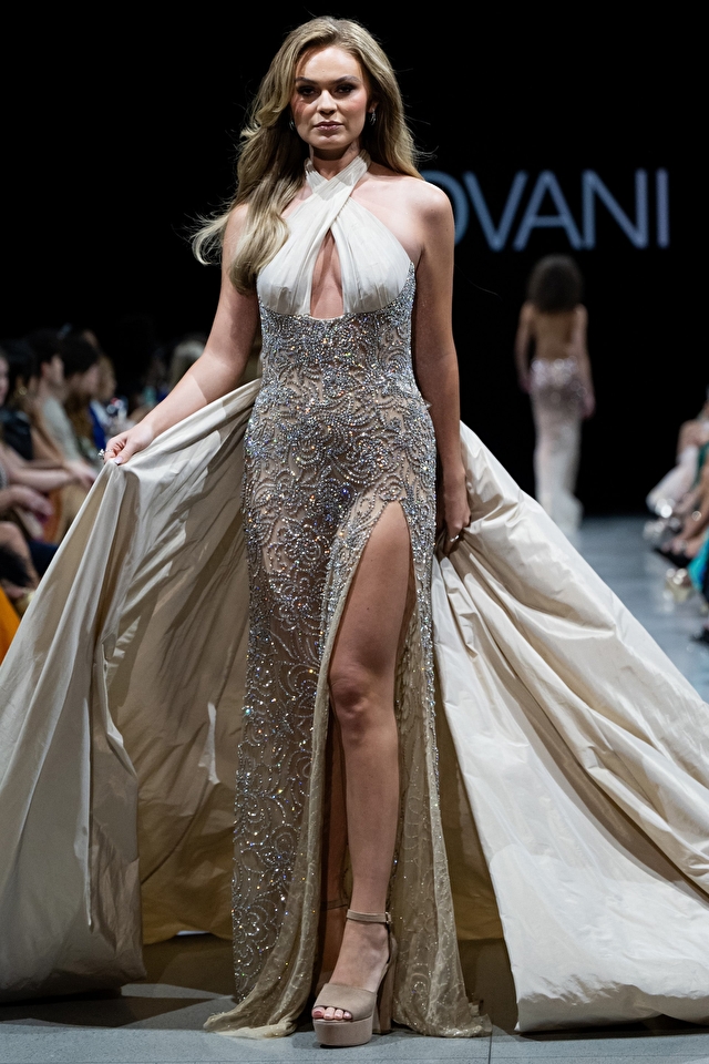 Model wearing Jovani style s38442 couture dress