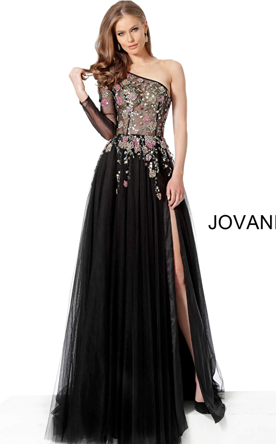 jovani Jovani 66344 Black Multi Embellished Pageant Gown 