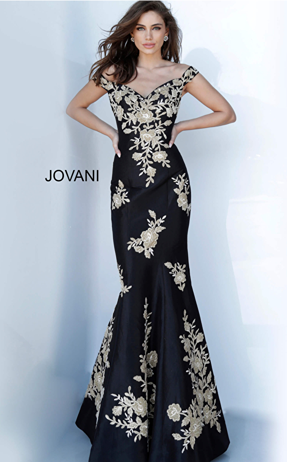 jovani Off the Shoulder Embellished Mother of the Bride Dress 00635