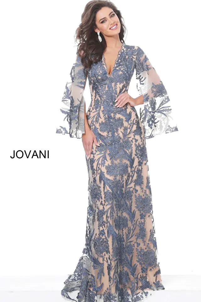 navy nude long sleeve dress Jovani 00752