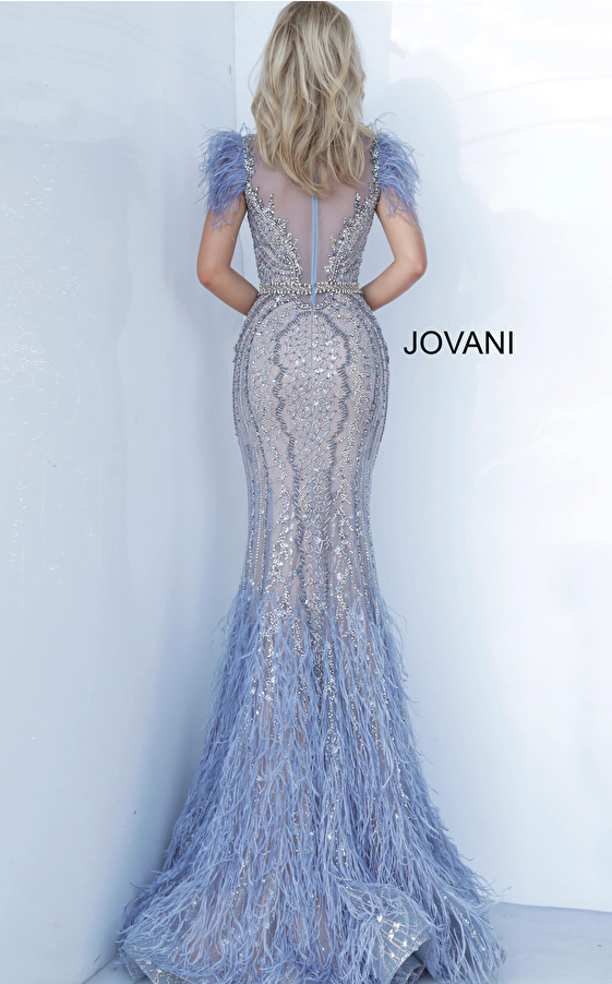 Jovani 02326 Beaded Feather Embellished Dress