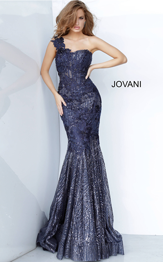 Jovani 02445 One Shoulder Sweetheart Neck Evening Dress 