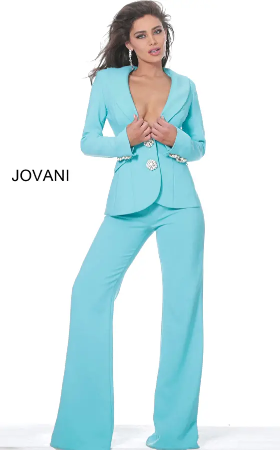 Jovani 02637 Turquoise Two Piece Evening Pant Suit